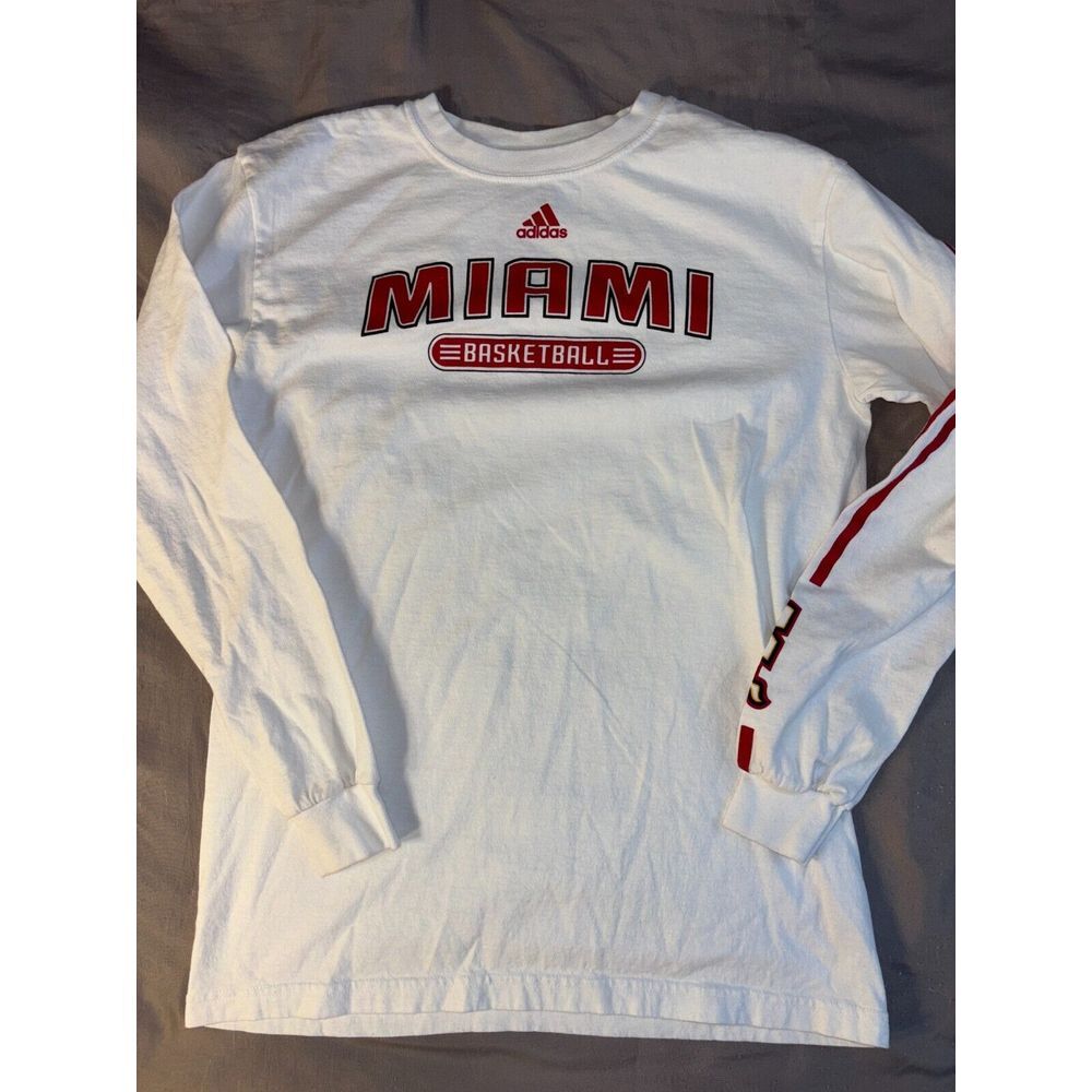 Miami Heat adidas Tee Shirt Basketball Boys XL White Long Sleeve Logo Pullover‎
